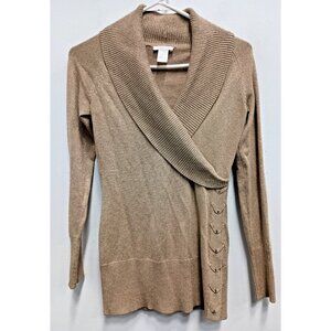 Vintage Y2K Cache Women Sweater XS Gold Metallic Shawl Collar‎ Pullover